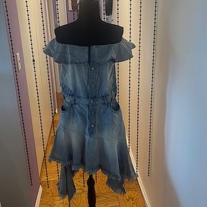 Light denim ripped off the shoulder dress